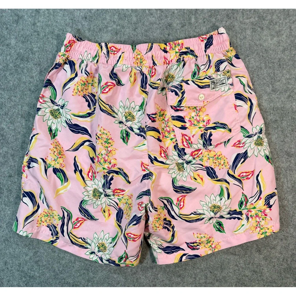 Polo Ralph Lauren Mens Pink Tropical Floral Swim Trunks Shorts Size M